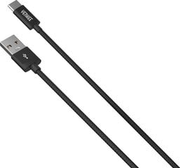 Punutud kaabel YENKEE, 2.0 USB A - USB C, 480 Mbps, 3A, 2m, alumiiniumist korpus, must hind ja info | Mobiiltelefonide kaablid | kaup24.ee