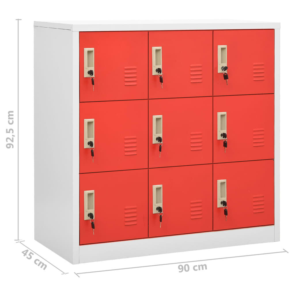 vidaXL lukustatav hoiukapp, helehall ja punane, 90x45x92,5 cm, teras hind ja info | Kapid | kaup24.ee