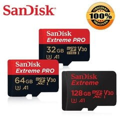 Карта памяти SANDISK EXTREME PRO microSDHC 32GB 100/90 MB/s A1 C10 V30 UHS-I U3 цена и информация | Карты памяти для телефонов | kaup24.ee