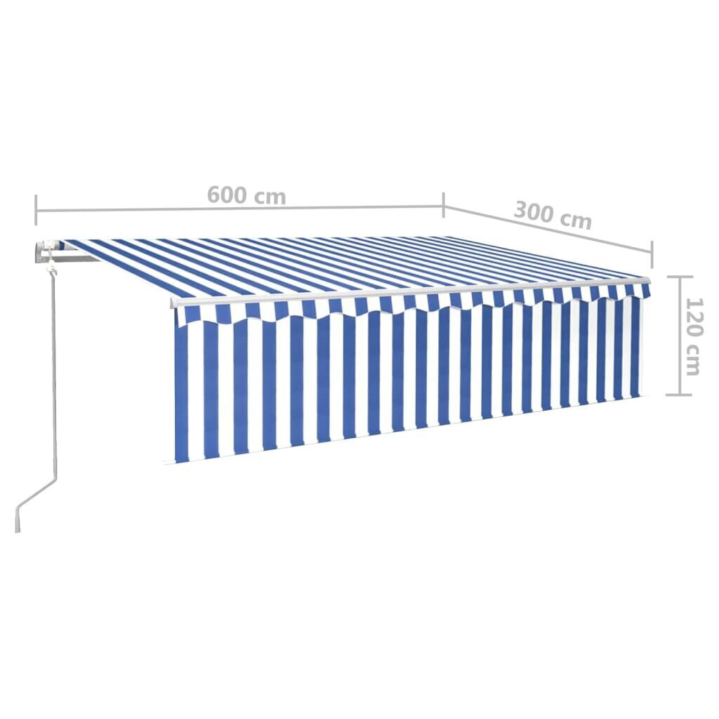 vidaXL automaatne varikatus rulooga, 6 x 3 m, sinine/valge цена и информация | Päikesevarjud, markiisid ja alused | kaup24.ee