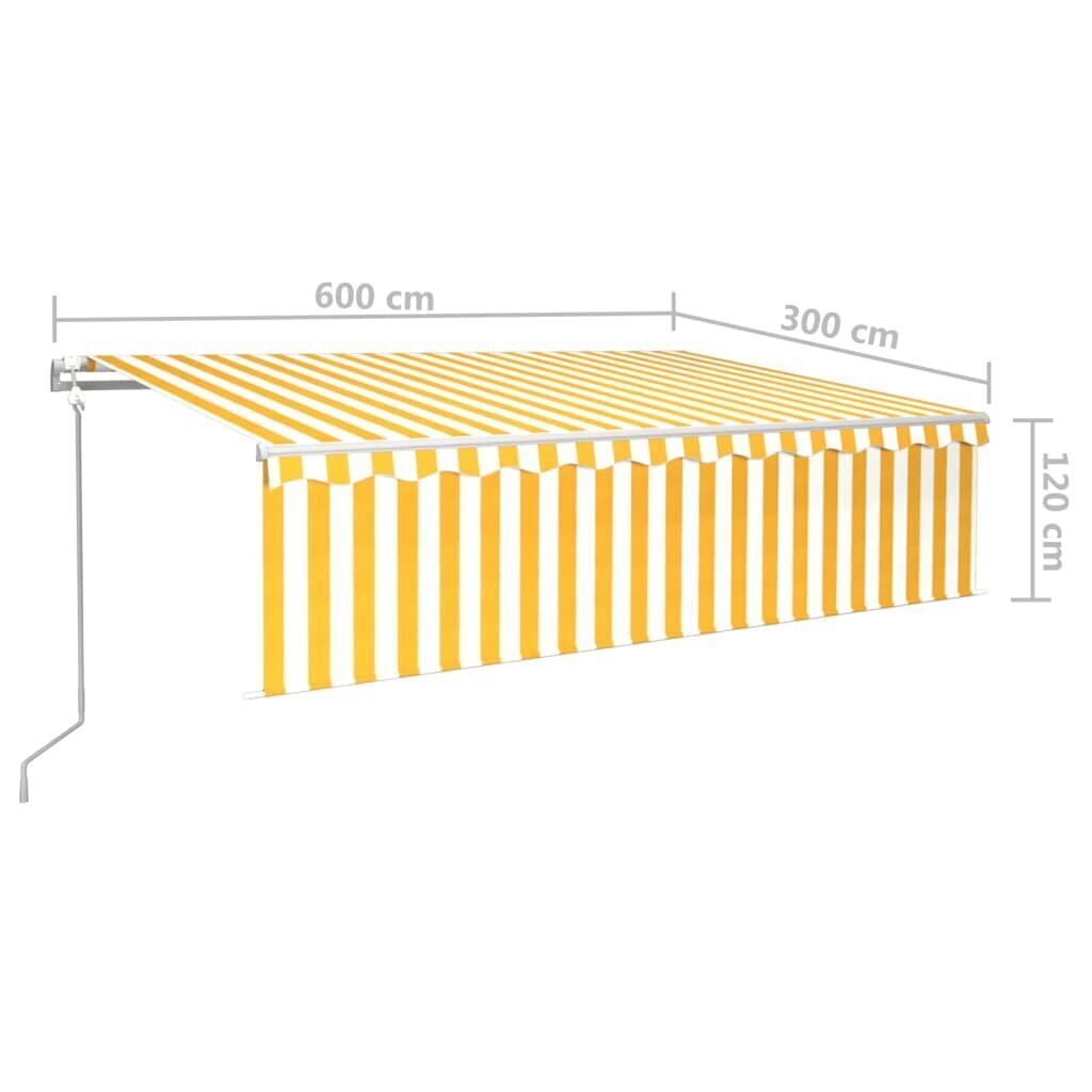 vidaXL automaatne varikatus rulooga, 6 x 3 m, kollane/valge цена и информация | Päikesevarjud, markiisid ja alused | kaup24.ee