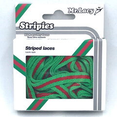 Mr.Lacy Stripies lapikud kingapaelad, roheline punase triibuga, 130 cm hind ja info | Rõivaste ja jalatsite hooldus | kaup24.ee