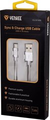 YENKEE, 2.0 USB A - micro USB (USB B), 480 Mbps, 2.1A, 1m, alumiiniumist korpus, valge/must цена и информация | Кабели для телефонов | kaup24.ee