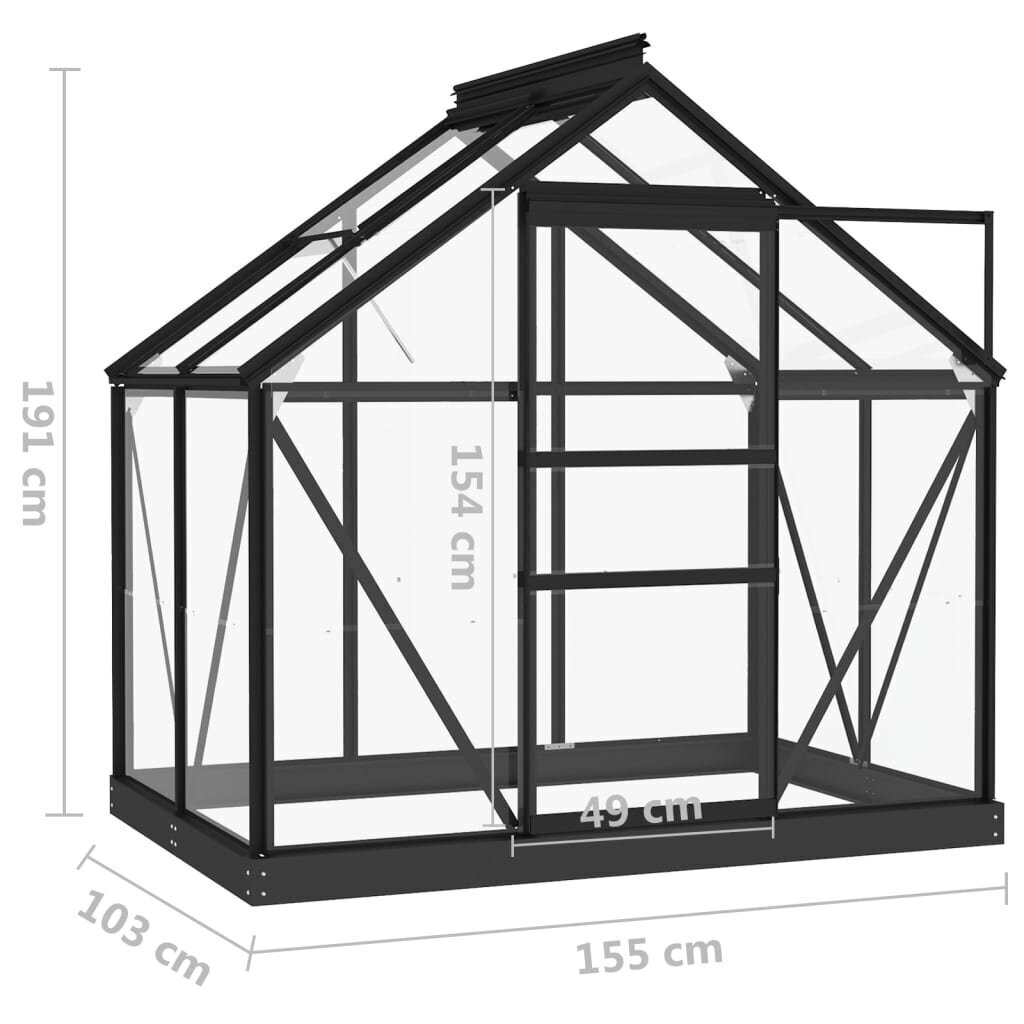 vidaXL kasvuhoone antratsiit 155x103x191cm alumiinium ja klaas hind ja info | Kasvuhooned | kaup24.ee