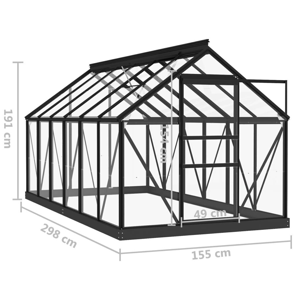 vidaXL kasvuhoone antratsiit 155x298x191cm alumiinium ja klaas hind ja info | Kasvuhooned | kaup24.ee