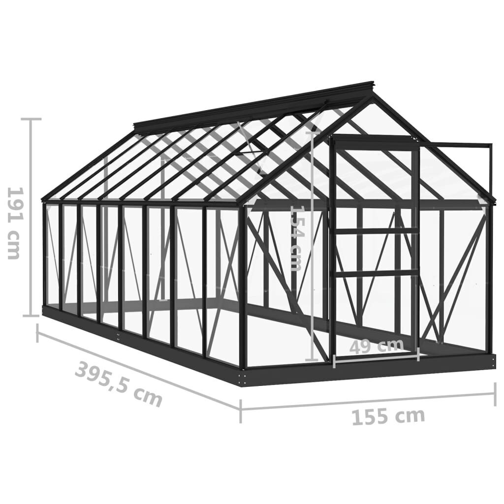 vidaXL kasvuhoone antratsiit 155x395,5x191cm alumiinium ja klaas hind ja info | Kasvuhooned | kaup24.ee