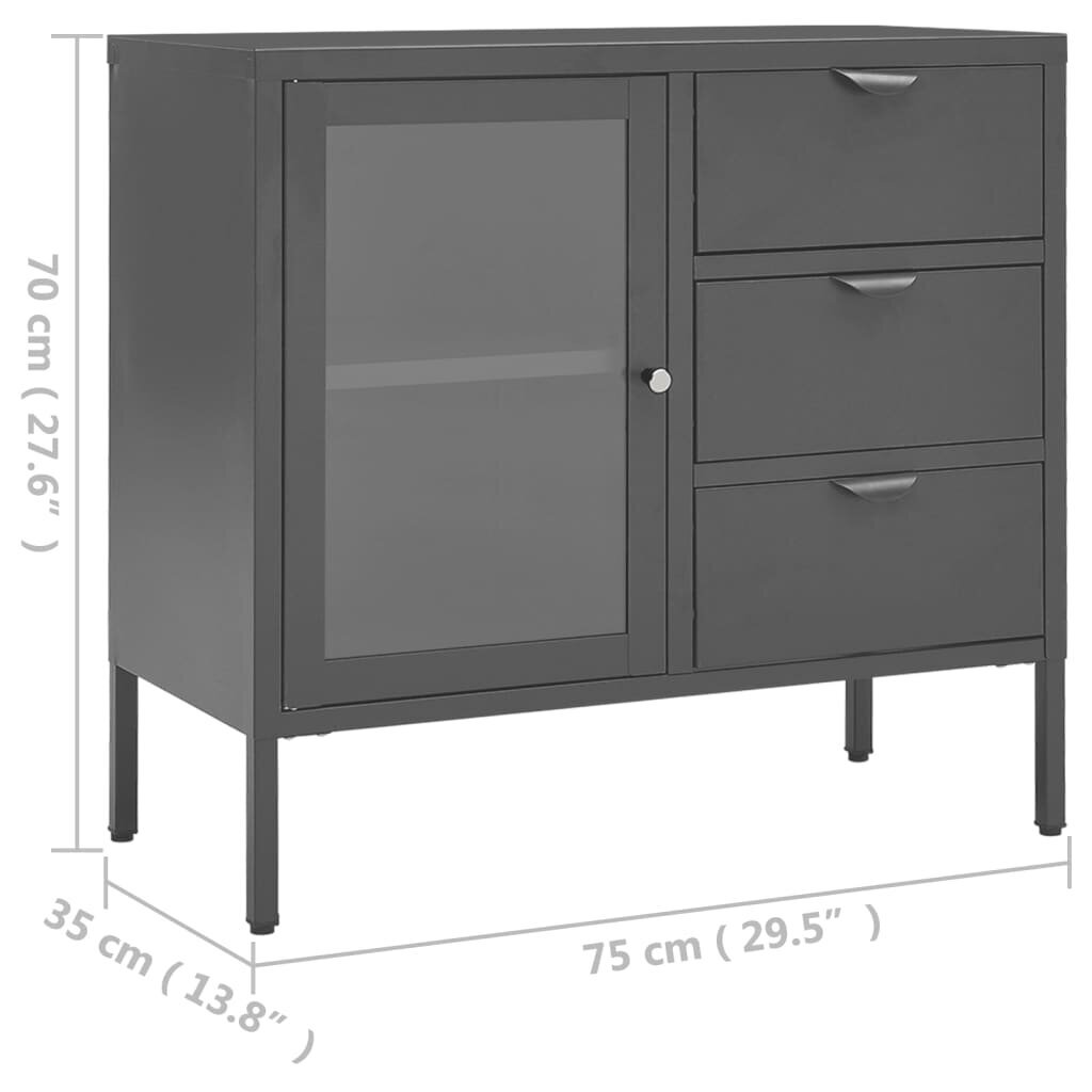 vidaXL puhvetkapp, antratsiit, 75 x 35 x 70 cm, teras ja klaas hind ja info | Elutoa väikesed kapid | kaup24.ee