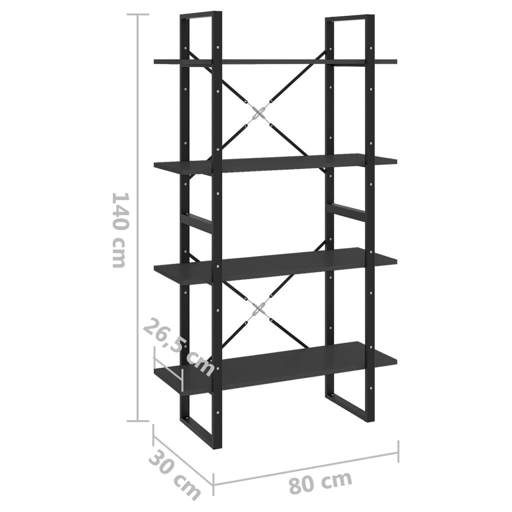 vidaXL Spintelė knygoms, 4 lentynos, betono pilka, 80x30x140cm, MDP hind ja info | Riiulid | kaup24.ee