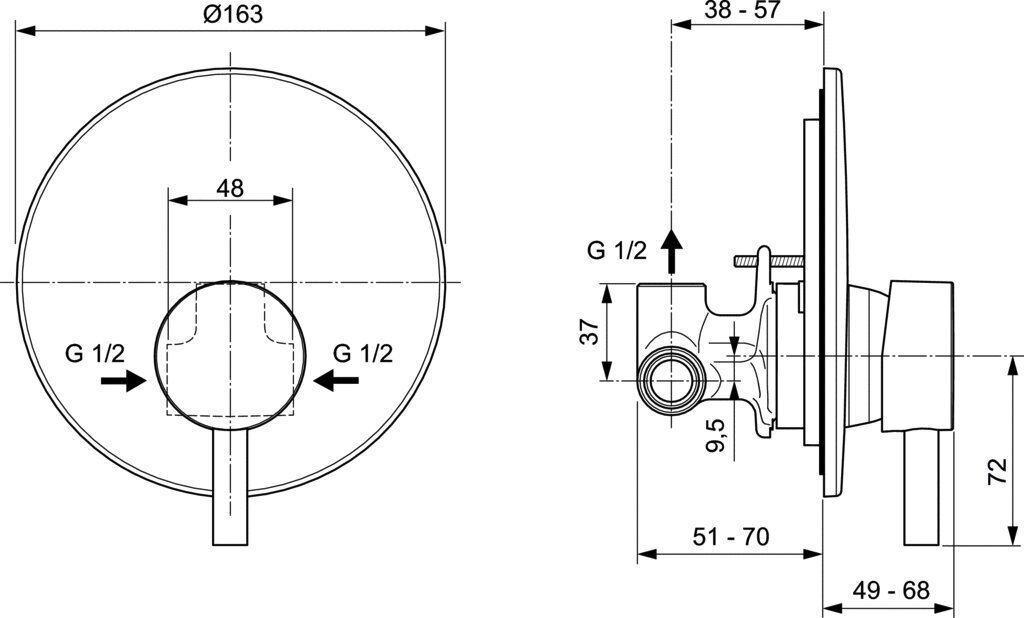 Peidetud dušisegisti Ideal Standard Ceraline (komplektis varjatud osaga), kroom. A6940AA hind ja info | Vannitoa segistid | kaup24.ee