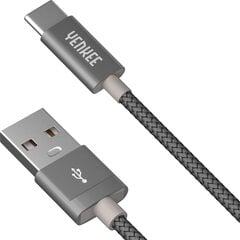 Punutud kaabel YENKEE, 2.0 USB A - USB C, 480 Mbps, 3A, 1m, alumiiniumist korpus, hall hind ja info | Mobiiltelefonide kaablid | kaup24.ee