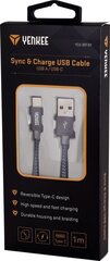 Кабель в оплетке YENKEE, 2.0 USB A - USB C, 480 Мбит/с, 3А, 1 м, алюминиевый корпус, серый цена и информация | Кабели для телефонов | kaup24.ee