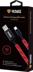 Кабель с подсветкой (LED) YENKEE, 2.0 USB A - USB-C, 480 Мбит/с, 5В/3А, 15Вт, 1м, красный цена и информация | Кабели для телефонов | kaup24.ee