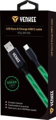 Кабель с подсветкой (LED) YENKEE, 2.0 USB A - USB-C, 480 Мбит/с, 5В/3А, 15Вт, 1м, зеленый цена и информация | Кабели для телефонов | kaup24.ee
