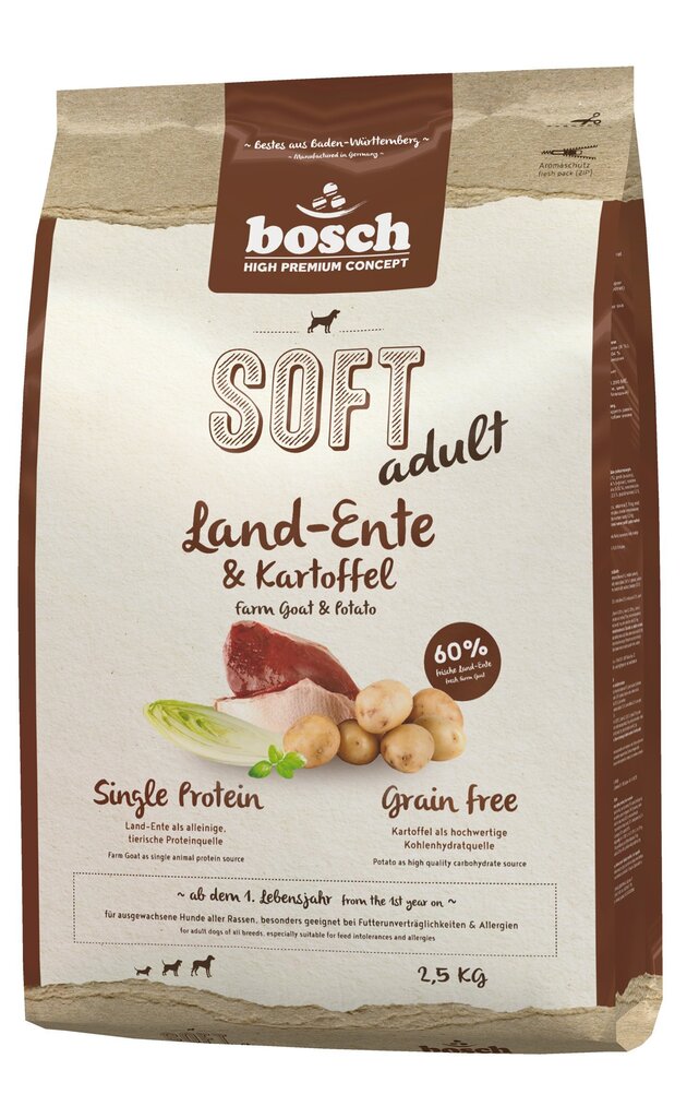 Kuivtoit koertele Bosch Petfood Plus HPC Soft+ Farm Duck teraviljavaba (üks valk) 2,5 kg цена и информация | Kuivtoit koertele | kaup24.ee