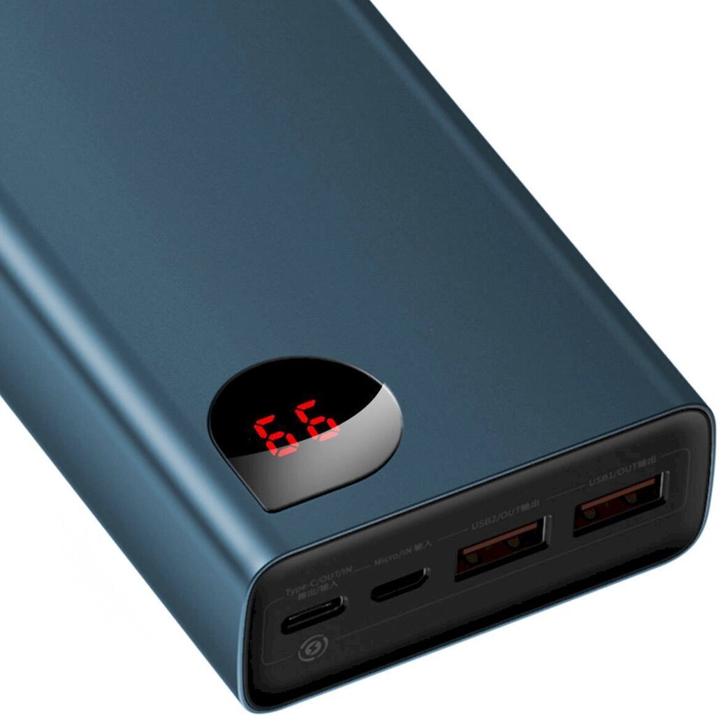 Akupank Baseus Adaman Metal 20000mAh PD QC 3.0 65W 2xUSB + USB-C + micro USB (sinine) hind ja info | Akupangad | kaup24.ee