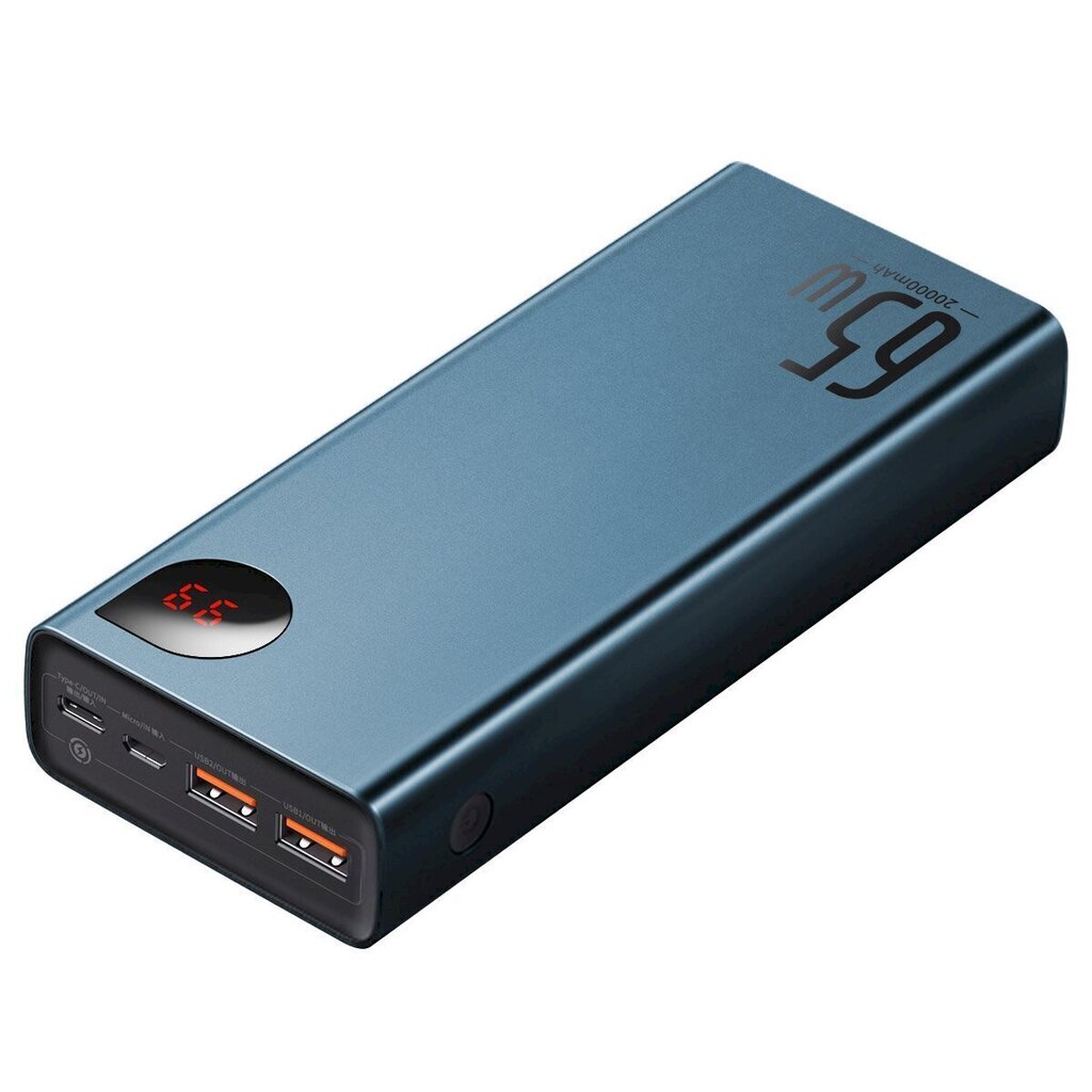 Akupank Baseus Adaman Metal 20000mAh PD QC 3.0 65W 2xUSB + USB-C + micro USB (sinine) hind ja info | Akupangad | kaup24.ee