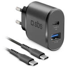 Зарядное для розетки + кабель-USB C SBS LB13462226, чёрный цвет цена и информация | Зарядные устройства для телефонов | kaup24.ee