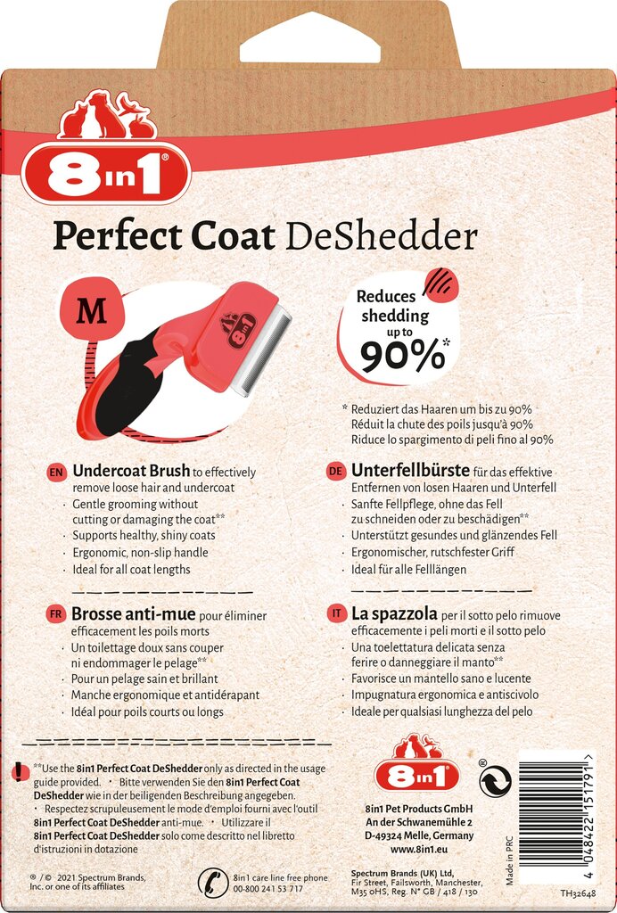 8in1 Perfect Coat Deshedder M furminator keskmist tõugu koertele цена и информация | Hooldusvahendid loomadele | kaup24.ee