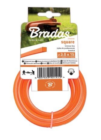 Trimmeri jõhv Bradas TRIMMER Square, 2,7mm x 50m hind ja info | Aiatööriistade lisatarvikud | kaup24.ee