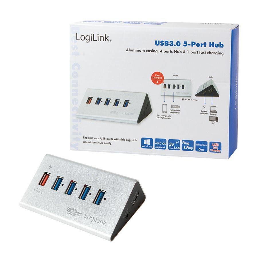 Logilink USB Hub 4+1 port USB3.0, alumiinium, toiteadapteriga hind ja info | USB jagajad, adapterid | kaup24.ee