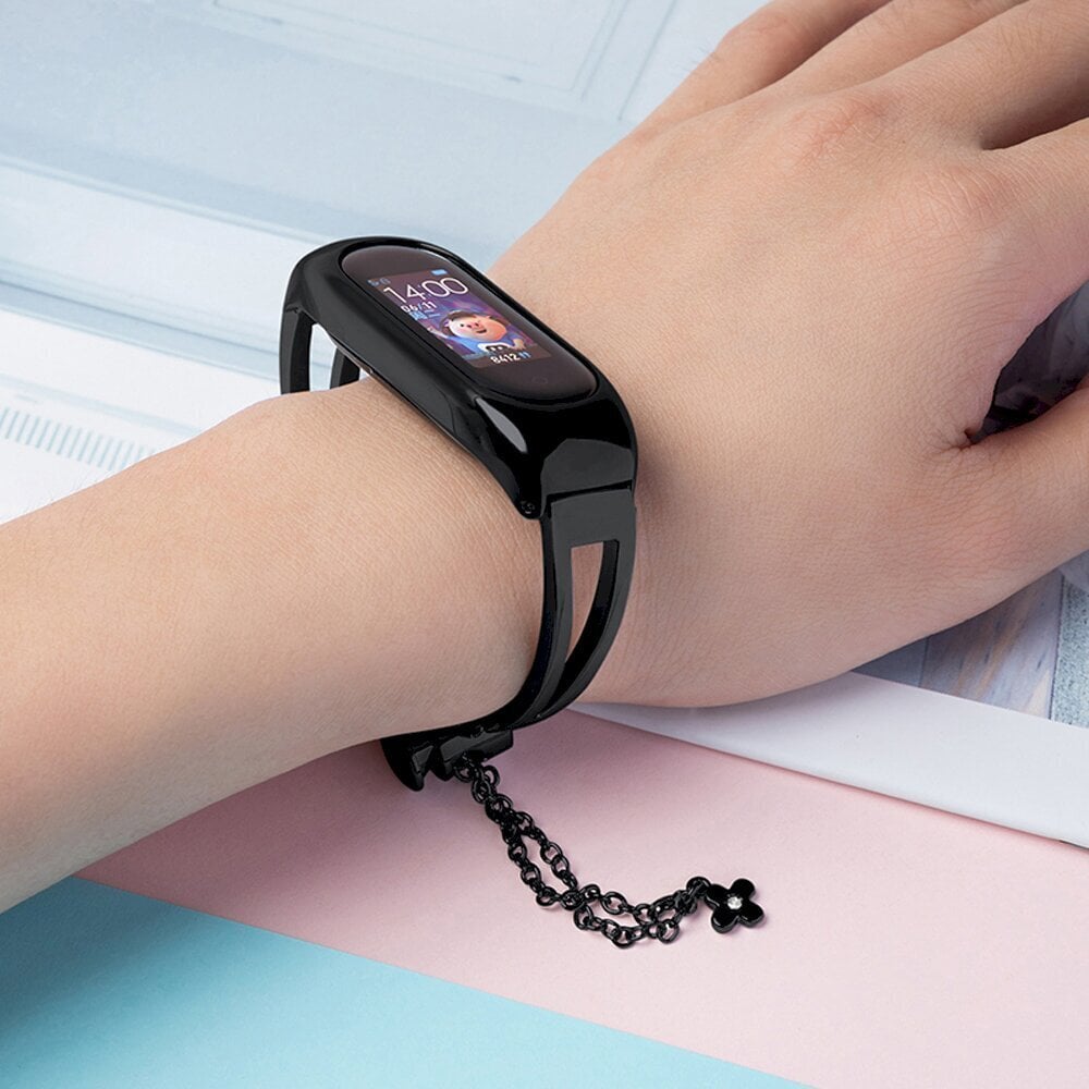 Fusion Metal Bracelet rihm kellaks Xiaomi Mi Band 3 / 4 / 5 / 6 must hind ja info | Nutikellade ja nutivõrude tarvikud | kaup24.ee