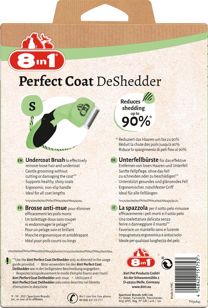 8in1 Perfect Coat Deshedder S furminator väikest tõugu koertele цена и информация | Hooldusvahendid loomadele | kaup24.ee