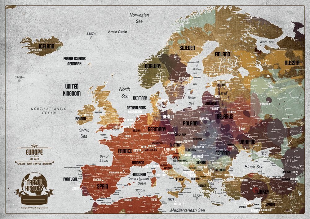 Euroopa kaart nööpnõeltega, 59,5 x 42 cm hind ja info | Maailmakaardid | kaup24.ee