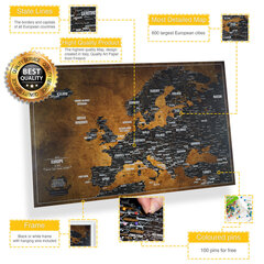 Euroopa kaart nööpnõeltega, 59,5 x 42 cm hind ja info | Maailmakaardid | kaup24.ee