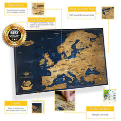 Euroopa kaart nööpnõeltega, 59,5 x 42 cm цена и информация | Карты мира | kaup24.ee