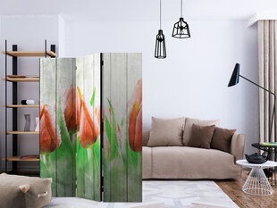 Ruumijaotur - Red tulips on wood [Room Dividers] hind ja info | Sirmid ja vaheseinad | kaup24.ee