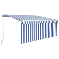 vidaXL käsitsi sissetõmmatav varikatus rulooga, 3x2,5 m, sinine/valge hind ja info | Päikesevarjud, markiisid ja alused | kaup24.ee