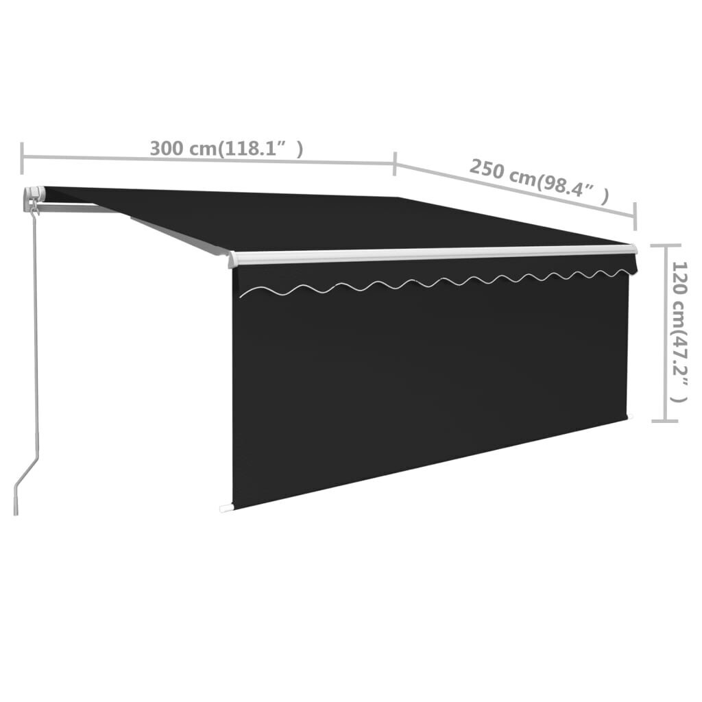 vidaXL käsitsi sissetõmmatav varikatus rulooga, 3x2,5 m, antratsiit цена и информация | Päikesevarjud, markiisid ja alused | kaup24.ee