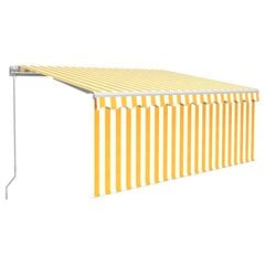 vidaXL sissetõmmatav varikatus rulooga&LED, 3x2,5 m, kollane/valge цена и информация | Зонты, маркизы, стойки | kaup24.ee