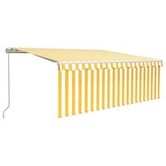 vidaXL käsitsi sissetõmmatav varikatus rulooga, 4,5x3 m, kollane/valge hind ja info | Päikesevarjud, markiisid ja alused | kaup24.ee