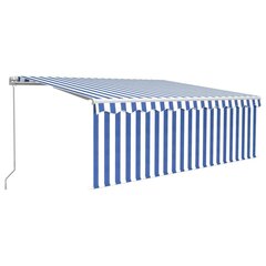 vidaXL käsitsi sissetõmmatav varikatus rulooga, 4,5x3 m, sinine/valge hind ja info | Päikesevarjud, markiisid ja alused | kaup24.ee