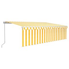 vidaXL käsitsi sissetõmmatav varikatus rulooga, 5 x 3 m, kollane/valge hind ja info | Päikesevarjud, markiisid ja alused | kaup24.ee