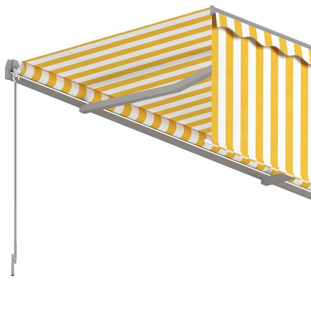 vidaXL käsitsi sissetõmmatav varikatus rulooga, 5 x 3 m, kollane/valge цена и информация | Päikesevarjud, markiisid ja alused | kaup24.ee