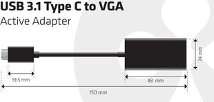 Club 3D CAC-1502, USB-C/VGA, 0.15 m цена и информация | Кабели и провода | kaup24.ee