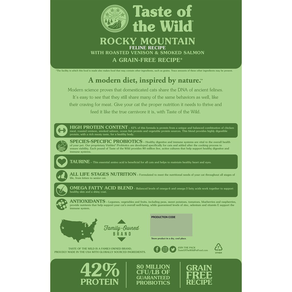 Teraviljavaba kuivtoit kassidele Taste of the Wild Rocky Mountain hirveliha ja lõhega, 2 kg цена и информация | Kuivtoit kassidele | kaup24.ee