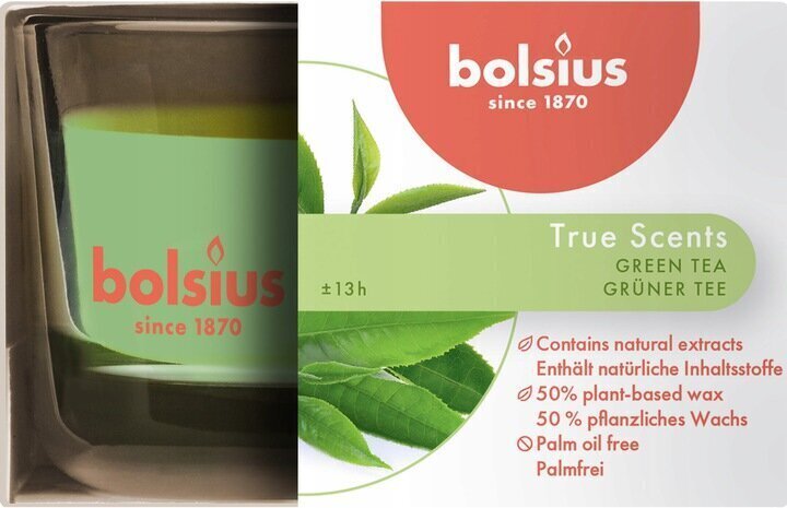 Bolsius lõhnaküünal True Scents, 5x8 cm, roheline tee цена и информация | Küünlad, küünlajalad | kaup24.ee
