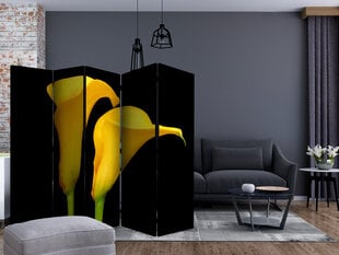 Ruumijaotur - Two yellow calla flowers on a black background II [Room Dividers] hind ja info | Sirmid ja vaheseinad | kaup24.ee