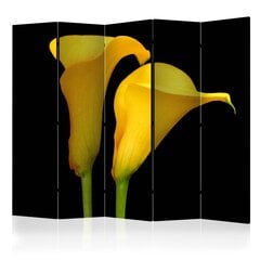 Ширма - Two yellow calla flowers on a black background [Комнатные перегородки] цена и информация | Мобильные стенки | kaup24.ee