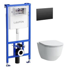 WC komplekt Laufen Pro New + LIS CW1 + Slim aeglaselt sulguv kaas + musta matti värvi loputuskasti nupp цена и информация | Унитазы | kaup24.ee