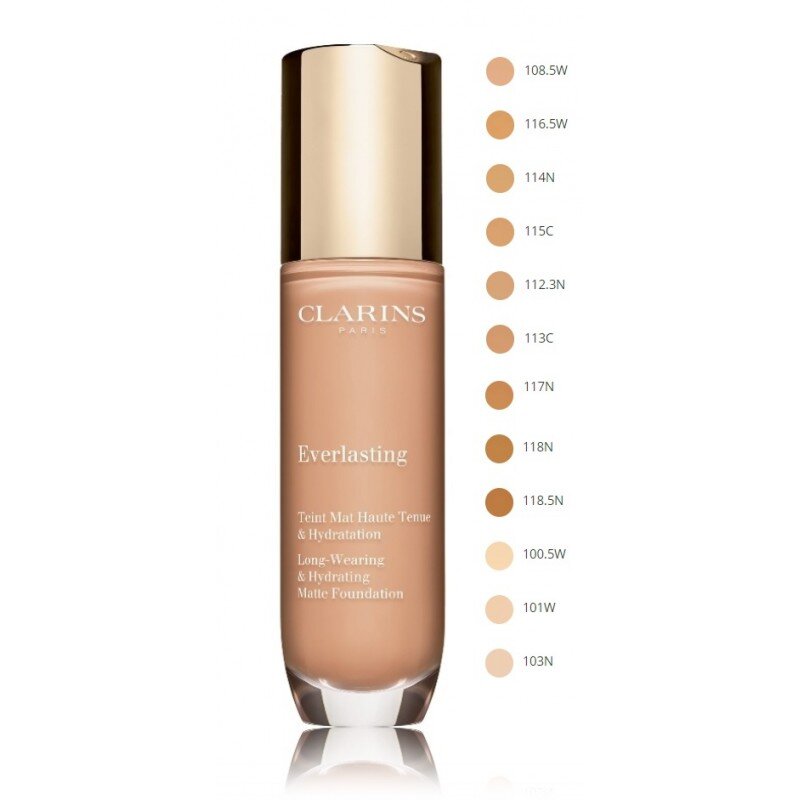 Clarins Everlasting Long-Wearing & Hydrating Matte Foundation - Long-lasting moisturizing makeup with a matte effect 30 ml 112.5W #D0A97A hind ja info | Jumestuskreemid, puudrid | kaup24.ee