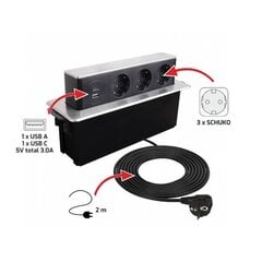 Mööbli pistikupesa Hop Box 3-pesa, 16A IP20 2USB porti 2 m kaabliga цена и информация | Выключатели, розетки | kaup24.ee