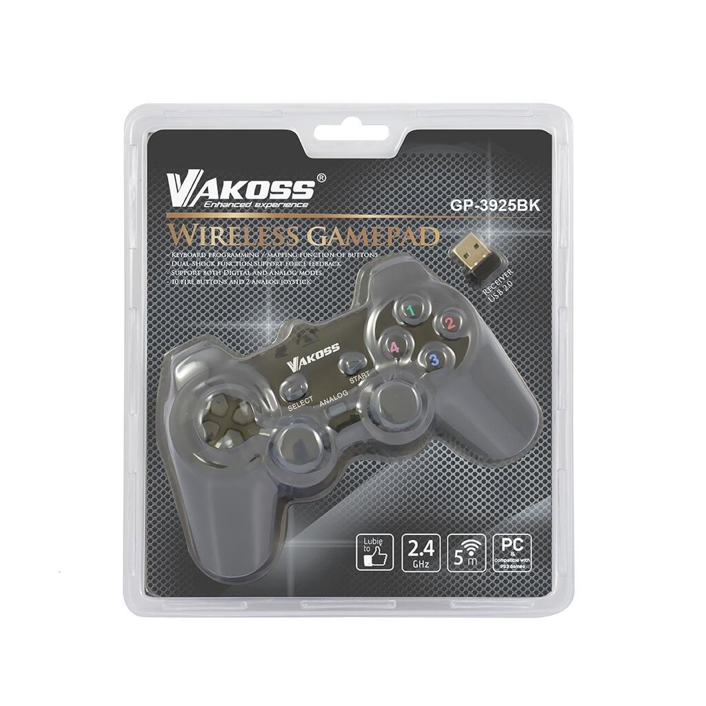 Vakoss GP-3925BK mängupult Gamepad PC, Playstation 3 analoog/ Digitaalne RF Must hind ja info | Mängupuldid | kaup24.ee