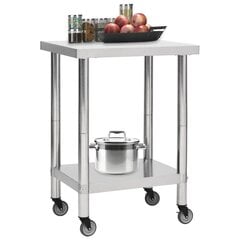 vidaXL köögi töölaud ratastega, 60x45x85 cm, roostevaba teras hind ja info | Köögimööbli tarvikud | kaup24.ee