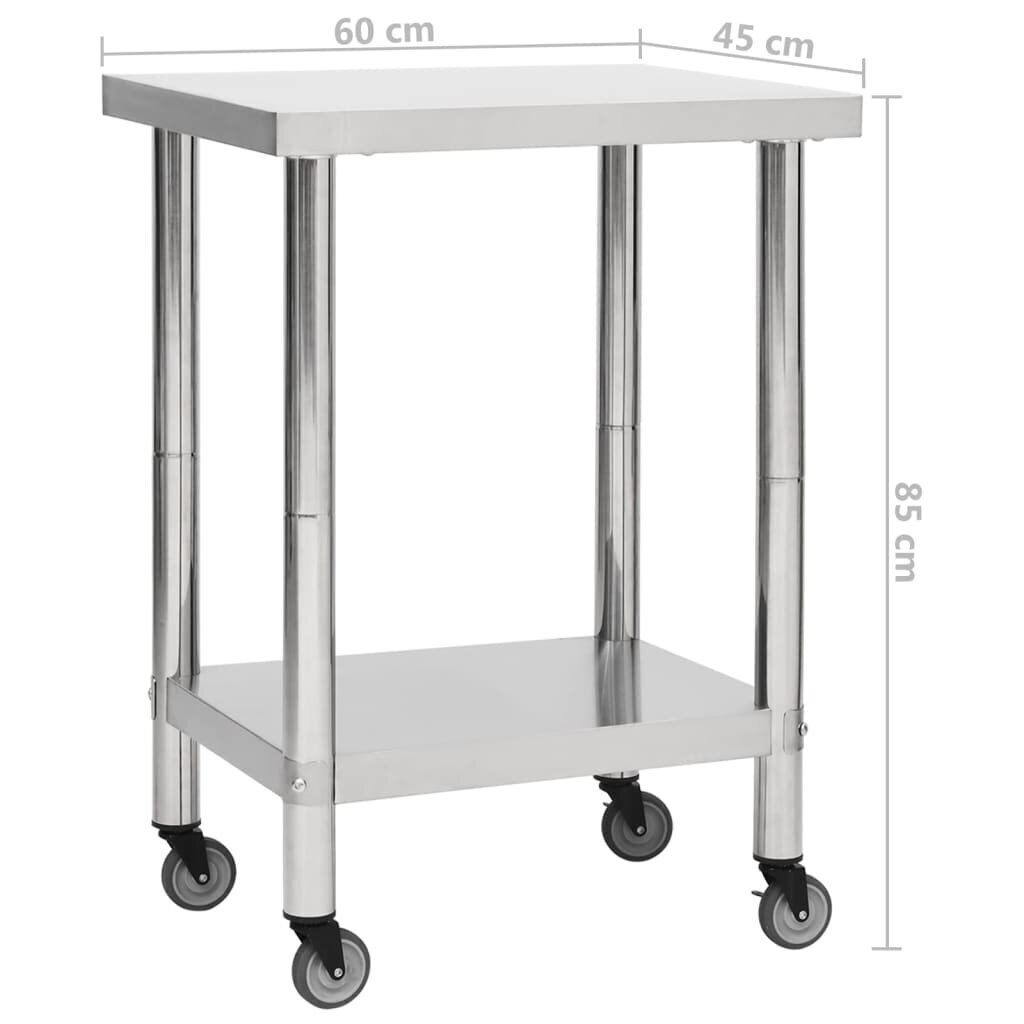 vidaXL köögi töölaud ratastega, 60x45x85 cm, roostevaba teras цена и информация | Köögimööbli tarvikud | kaup24.ee