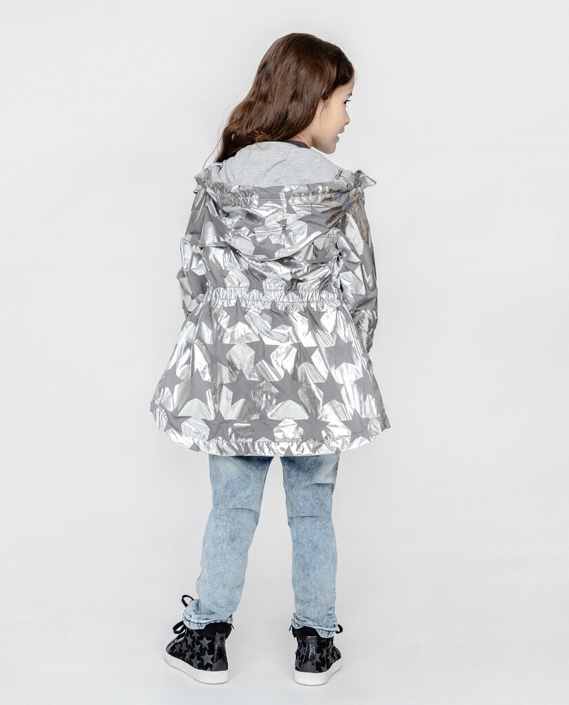 Hõbedane tuulejope kaunistusega "Tähed" tüdrukutele Gulliver, 104*56*51 cm hind ja info | Laste talveriided | kaup24.ee