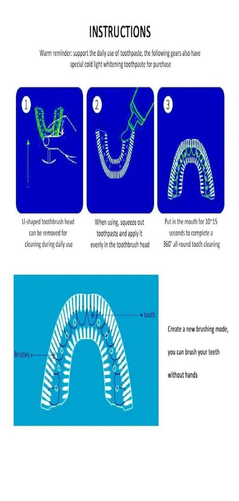 Hambahari hammaste valgendamine 360 ° U Sonic Ultrasonic Silicon TSLM1 hind ja info | Elektrilised hambaharjad | kaup24.ee